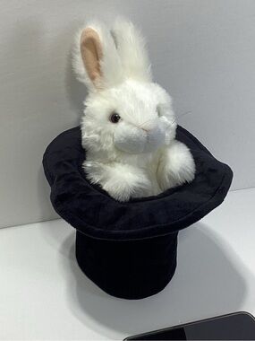 Folkmanis Rabbit In Hat White Plush Bunny in Black Top Hat Magic Hat